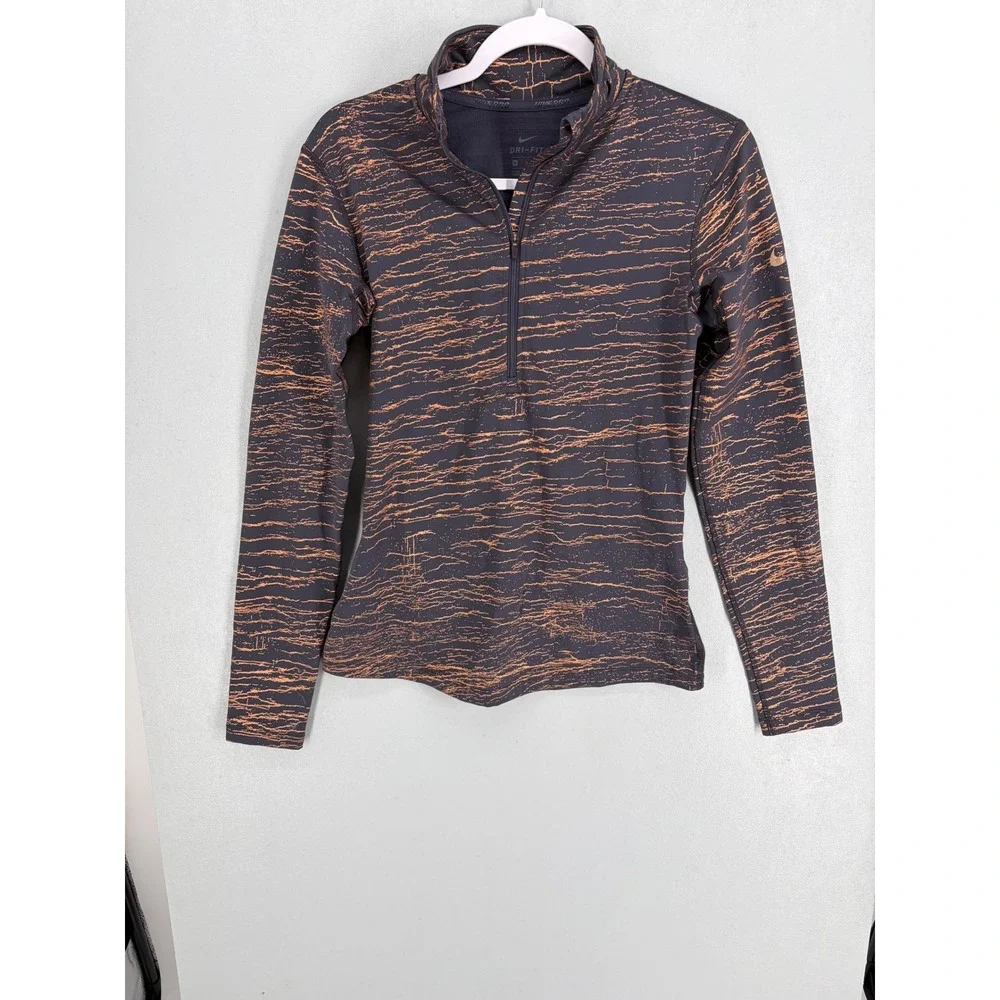 Nike Womens Quarter Zip Pullover Dri-FIT Copper Crackle Print Gray Medium